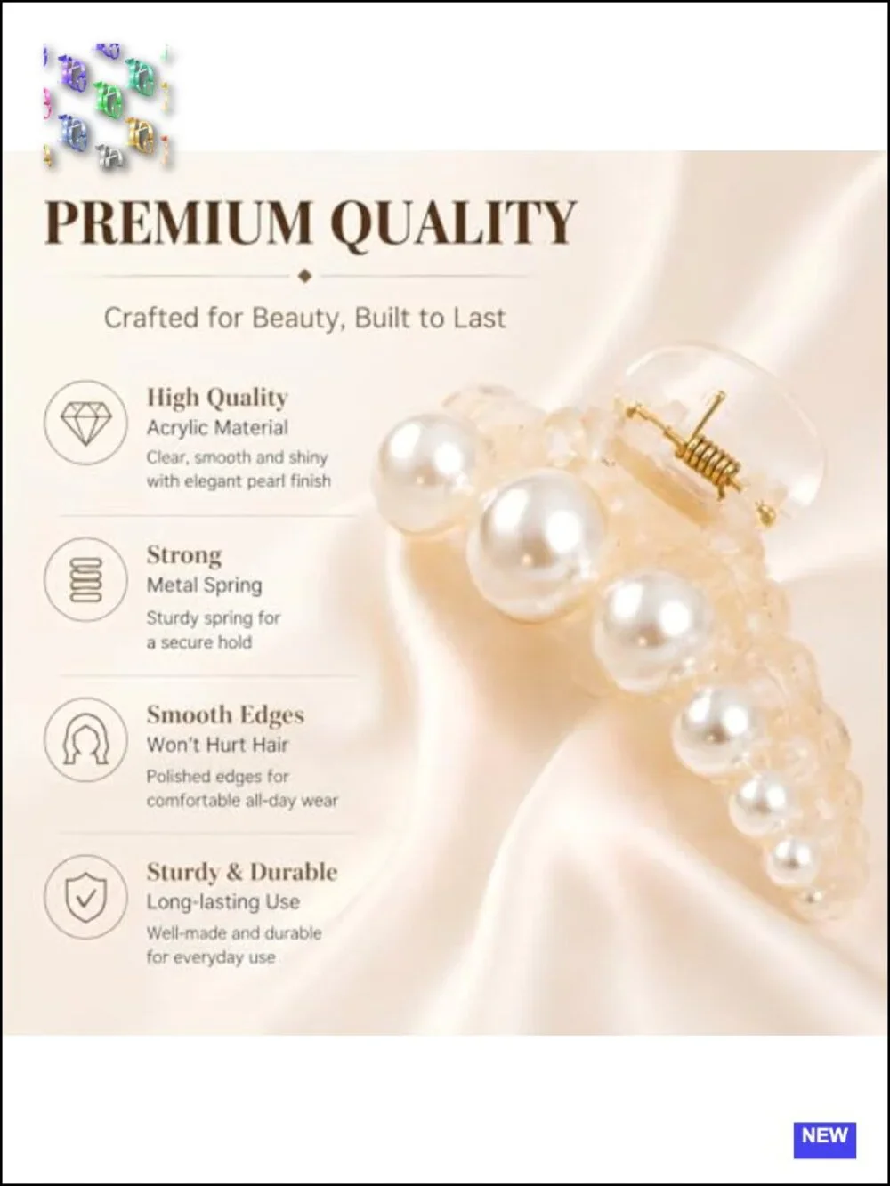 4 PCS Large Pearl Hair Claw Clips Set for Women - Strong Hold Hair Accessories